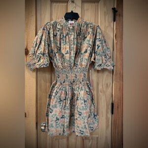 🆕 Never A Wallflower | Smocked Waist Puff Sleeve Multiprint Mini Dress XS